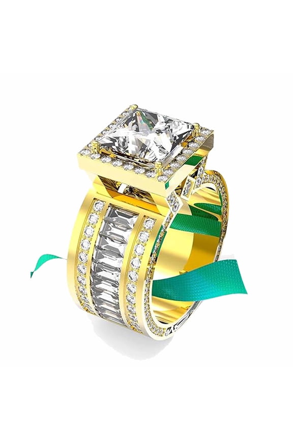 Yellow Gold Plated Square cut 1CT CZ Women Wedding Ring Sets Engagement Ring for Woman
