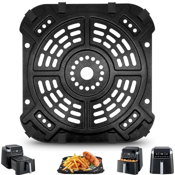 GWY 8.5"×8.0" Non-Stick Air Fryer Grill Plate, Food Grade Crisper Tray Replacement Accessories with Rubber Bumpers, Dishwasher Safe