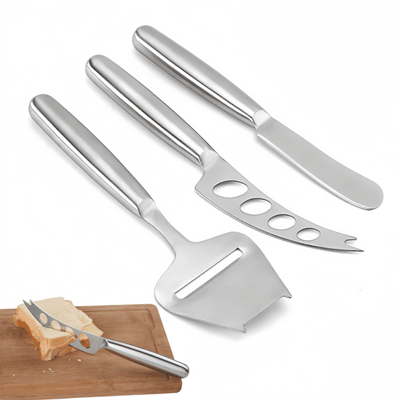 GYWHOOFT 3 Piece Set Stainless Steel Pieces Cheese Knife, for Slicing Different Thicknesses Cheeses,Silver Cheese Cutter, Heavy Duty Cheese Peeler, Butter Scraper, Chopper