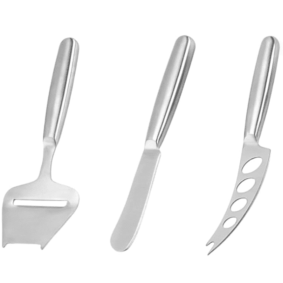 GYWHOOFT 3 Piece Set Stainless Steel Pieces Cheese Knife, for Slicing Different Thicknesses Cheeses,Silver Cheese Cutter, Heavy Duty Cheese Peeler, Butter Scraper, Chopper
