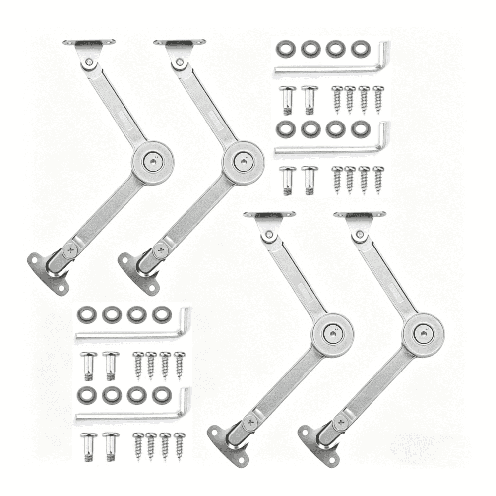 4-Pack Adjustable Lift Up Stay Hinges – Support Up To 20kg, Zinc Alloy, Silver, For Kitchen Cupboards & Storage Boxes