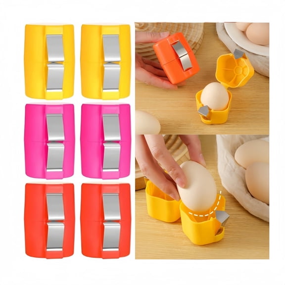 GYWHOOFT Stainless Steel Egg Shell Opener 6-Pack, Effortless Raw Egg Cracker Tool for Clean Cracking, Precise Baking Accessory for Home Cooks & Chefs (3 Colors Available)