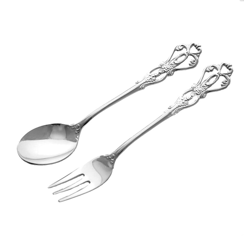 GYZEE 1 Pair Vintage Gold Spoon Fork Cutlery Set Stainless Steel Luxury