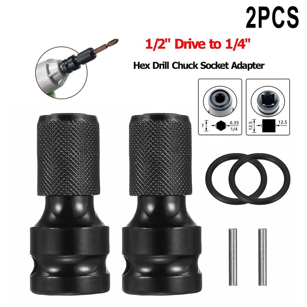 GYZEE 2Pcs 1/2" Drive To 1/4" Socket Adapter For Impact Wrench Hex Drill Chuck Convert(With