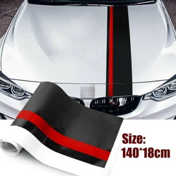 GYZEE 5D Carbon Fiber Car Rally Racing Stripes Front Hood Decal Wrap Sticker Portable