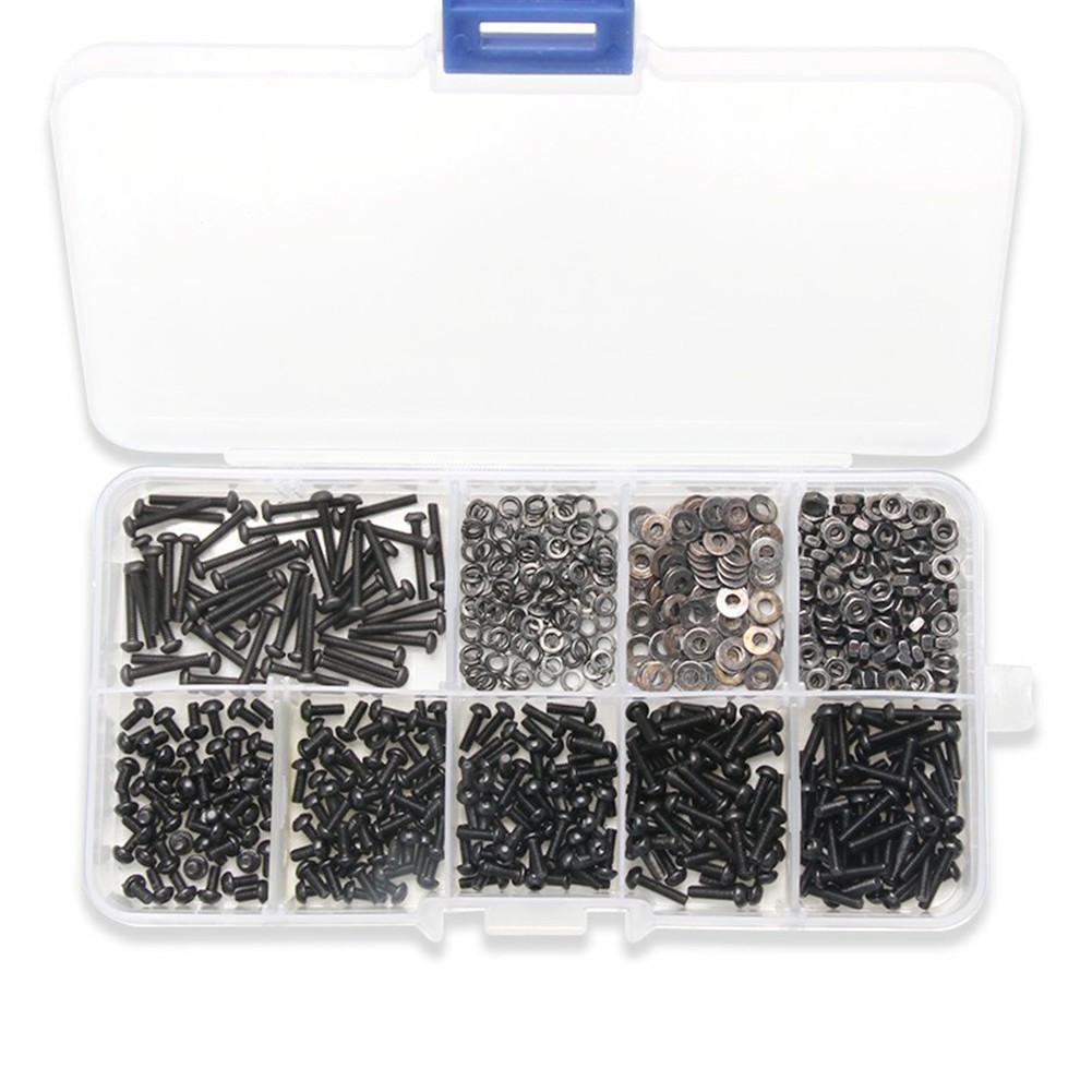 GYZEE 600Pcs Black Round Head Hexagon Screw Bolts Nut Flat Pad Washers