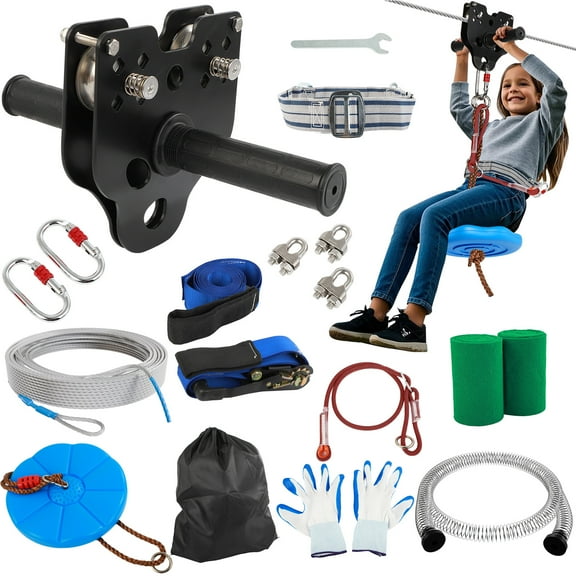 GYZJ 100FT Zipline for Backyard Kids and Adults - Up To 400LBS Zip Line Trolley, Play Sets Outdoor