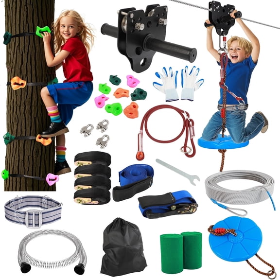 GYZJ 160FT Zip Line Kit for Kids Adults: Up to 400 LBS Trolley,Quick Tighten Zipline Kits for Outdoor