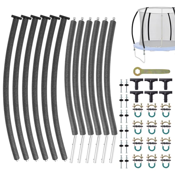 GYZJ 6PCS Trampoline Replacement Poles, Universal Enclosure Pole for 8-16FT Trampoline Frame, with Foam Sleeve & Hardware, 2 Installation Ways,Curved