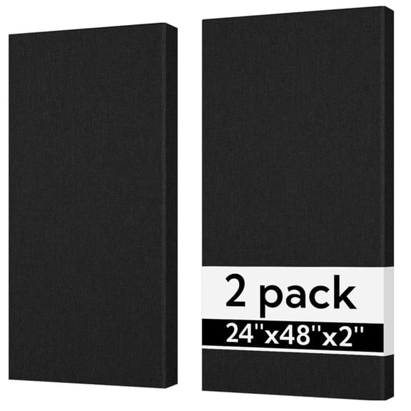 GYZJ Acoustic Wall Noise Reducing Panels 2 Pack: 48"x24"x2" Fiberglass Sound Proof Dampening Absorbing Panels,Black