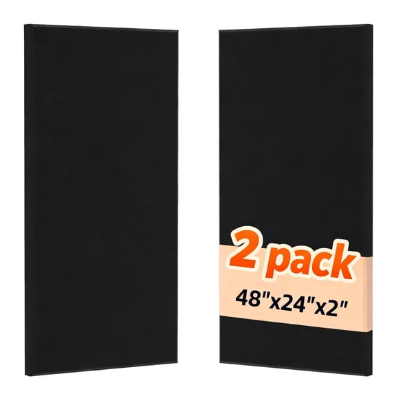 GYZJ Acoustic Wall Panels: 48"x24"x2" Fiberglass Sound Dampening Acoustical Absorbing Panels for Interior Wall Decor(Black,2 Pack)