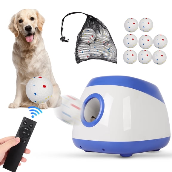 GYZJ Automatic Ball Launcher for Large Dogs: Interactive Dog Ball Thrower w/Remote Control,3 Distance Settings(40/60/80FT),8 2.5" ETPU Tennis Balls