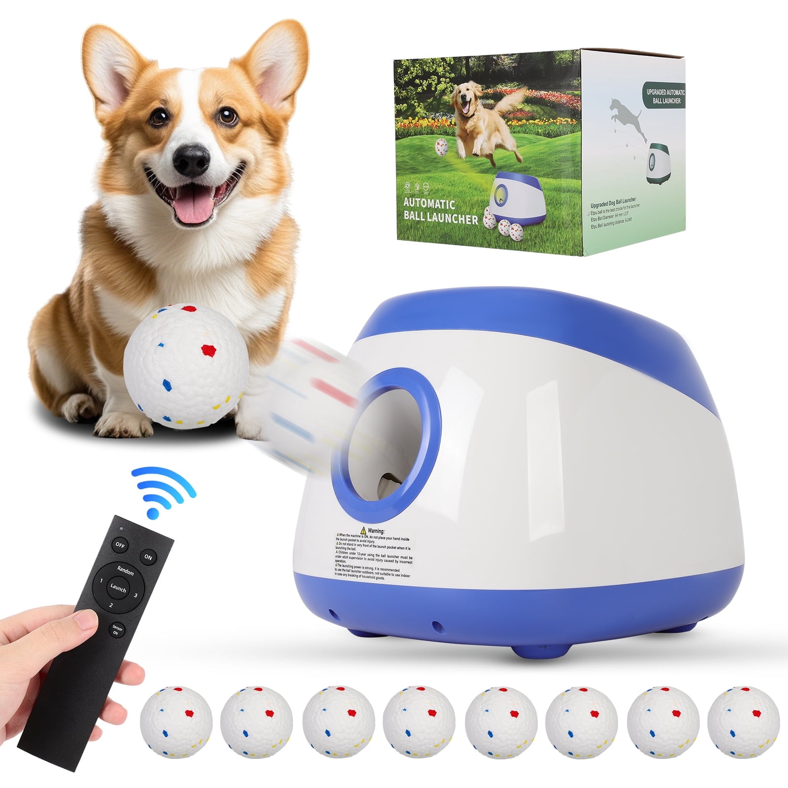 GYZJ Automatic Ball Thrower for Large Dogs, 40/60/80FT Distance Interactive Dog Ball Launcher Toys w/Remote Control,Includes 8 2.5" ETPU Tennis Balls