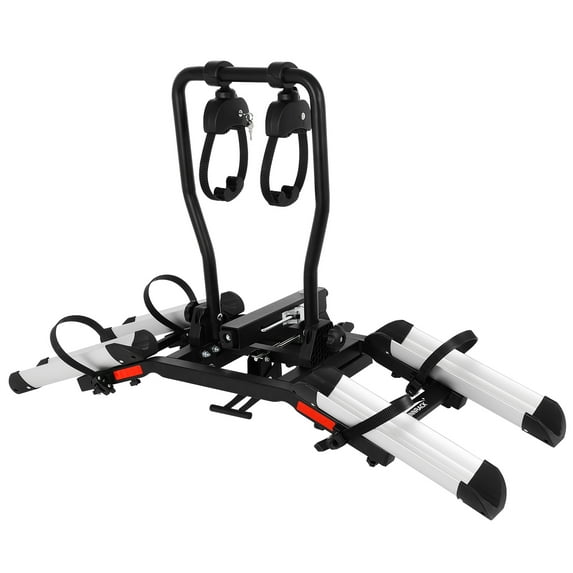 GYZJ E-Bike Rack with Ramp,Foldable Hitch Mount 2 Bikes Rack for Car Truck SUV RV,Up to 5-inch Fat Tire Electric Bike Carrier Rack 1.25"-2" Hitch Receiver(White)