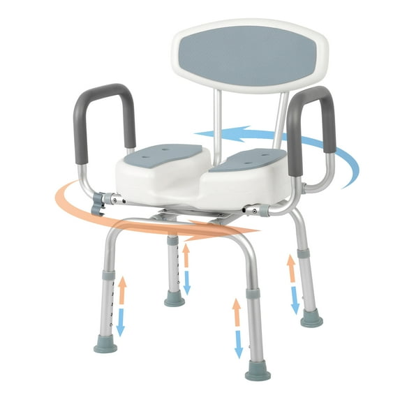 GYZJ Swivel Shower Chair with Coldproof Seat & Back Cushion, Senior Shower Stool 5 Levels Adjustable Height 31"-35", Support Up to 400Lbs