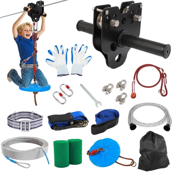GYZJ 100FT Zipline Kit for Kids Adults Up to 400 lb, Removable Trolley, Quick Tighten, Backyard Zip Line Set