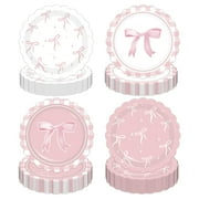 GZ-AMDZJ 48 Pcs Pink Bow Birthday AFN1Decorations Plates, Cups, 7 Inches Cute Bow for Coquette Birthday Decorations, Party Davors Supplies Disposable Dessert Plates