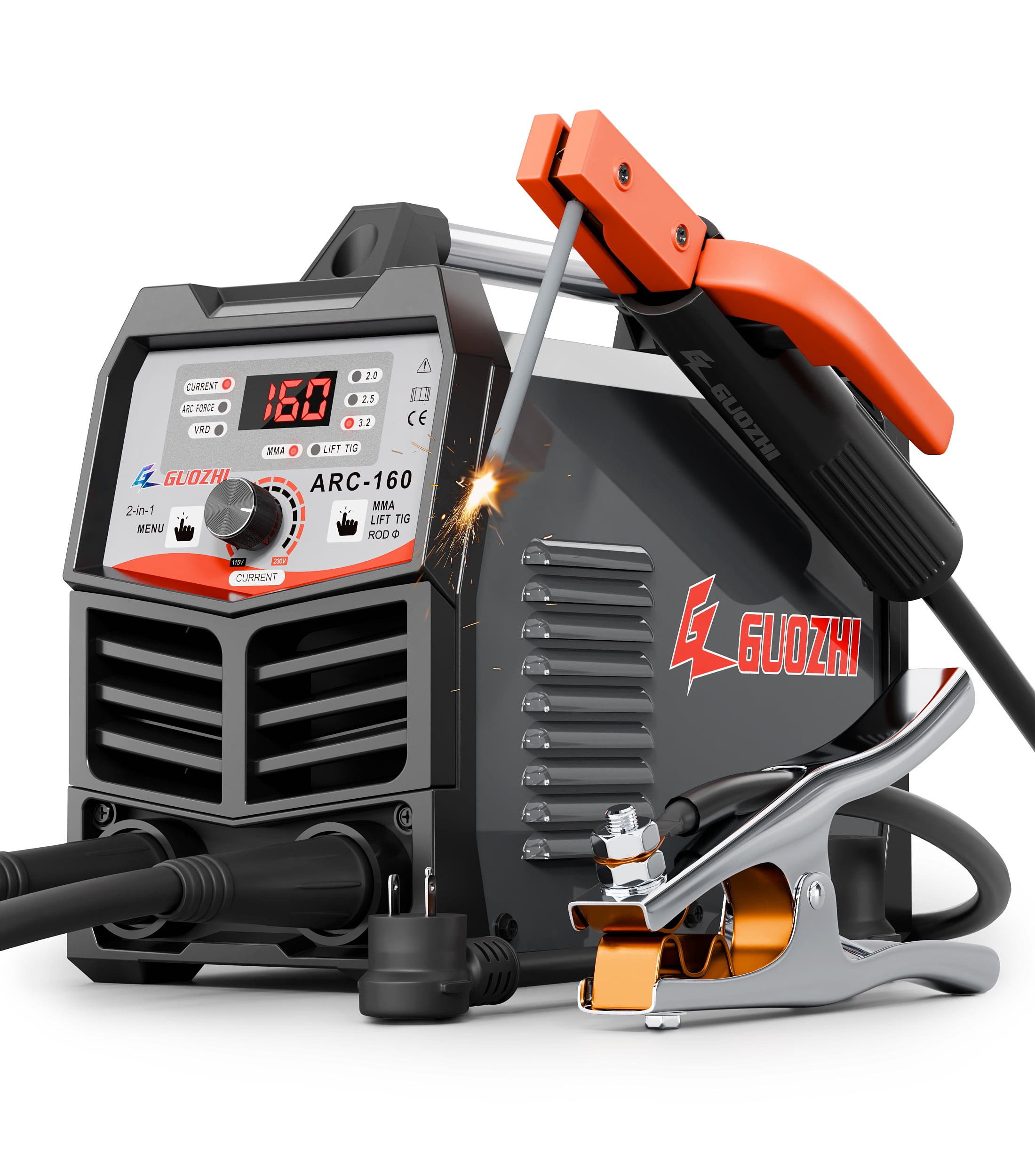 GZ GUOZHI 160A Stick Welder, 2 in 1 ARC Welder (MMA/Lift TIG ) ,110V/220V Welder Machine with Synergic Control, Hot Start, Arc Force, Anti-Stick and IGBT, Easy to Use