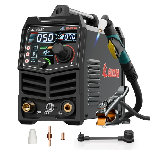 GZ GUOZHI 50A LED Plasma Cutter,110V/220V,IGBT Inverter,Digital Display,Front Pressure Gauge,Pre/Post Flow,2T/4T Mode,1/4" NPT,1/2"Clean Cut