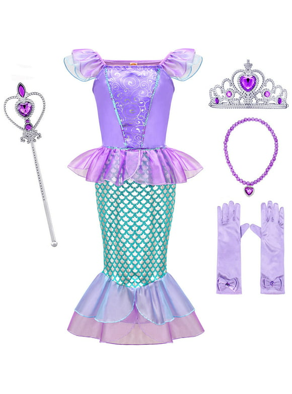 GZ-LAOPAITOPU Mermaid Costume for Girls Princess Mermaid Costume Kids Dress Up with  Accessories 3-10 Years