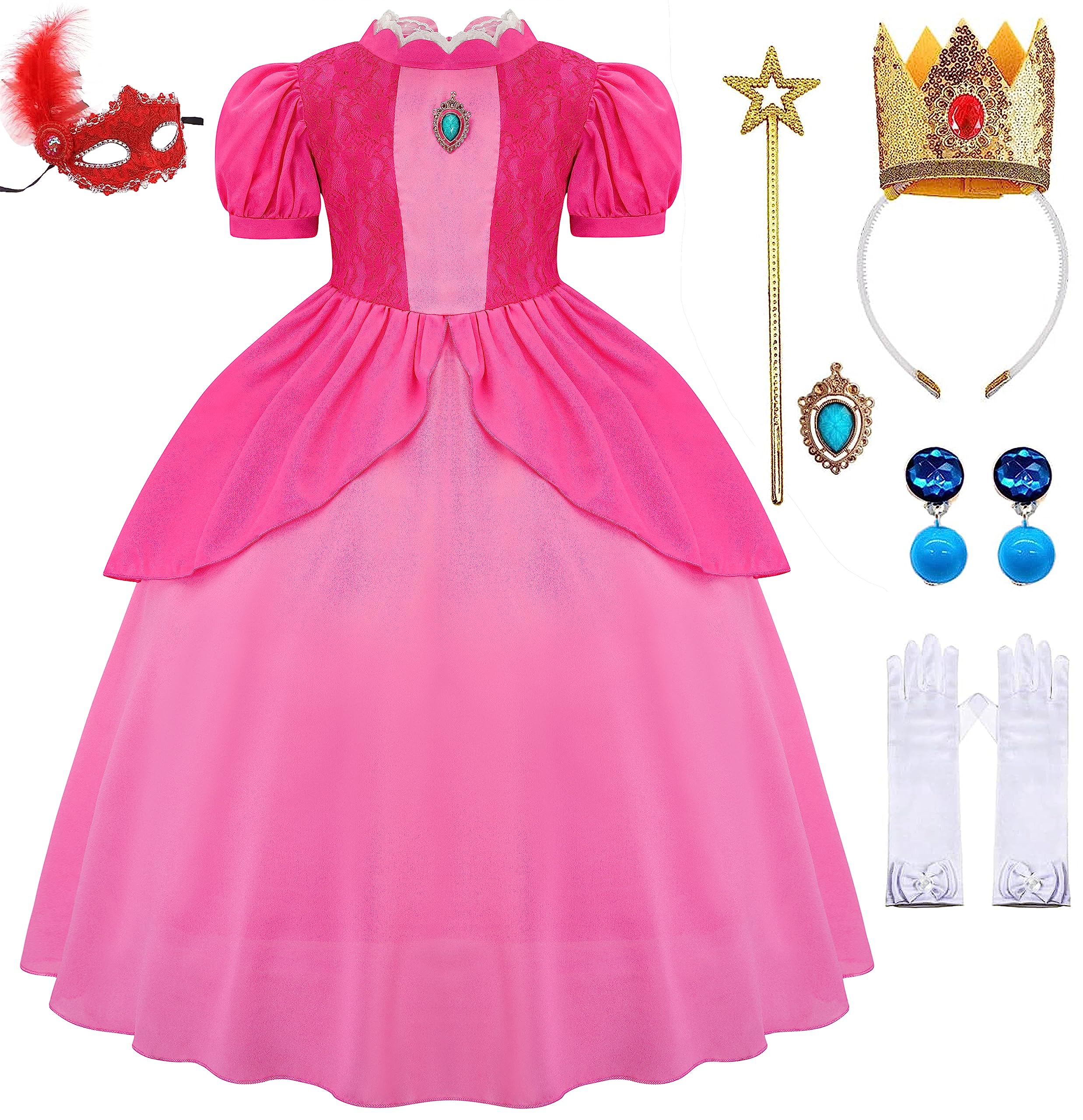 GZ-LAOPAITOU Princess Peach Costume for Girls Princess Peach Dress Birthday Dress Up Cosplay 3-12Years - image 1 of 5