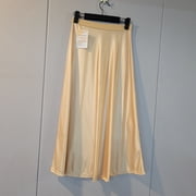 GZ-LAOPAITOU Skirts Satin high-waisted A-line midi skirt with an invisible elastic waistband, soft, smooth, and comfortable
