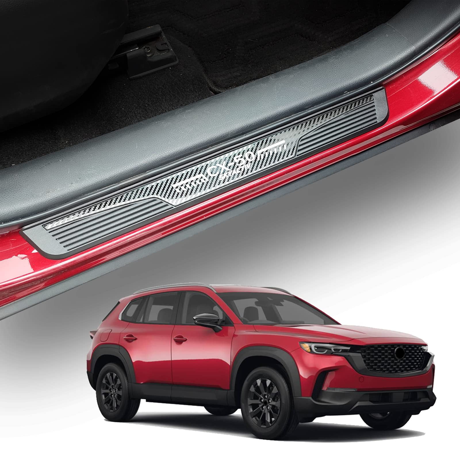 4-Piece Door Sill Guard Protector Set For Mazda CX-5 (2013-2024) - Stainless Steel & Rubber Trim