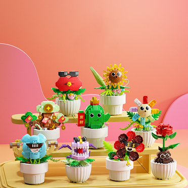 GZBrick 9 Pack Party Favors Flower Building Sets with 3-layer Display Stand for Kids Not Compatible with Lego