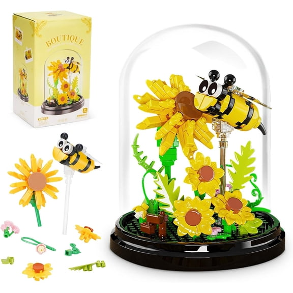 GZBrick Bee Bouquet Botanical Building Sets Not Compatible with Lego Flowers for Adults Girl 253PCS