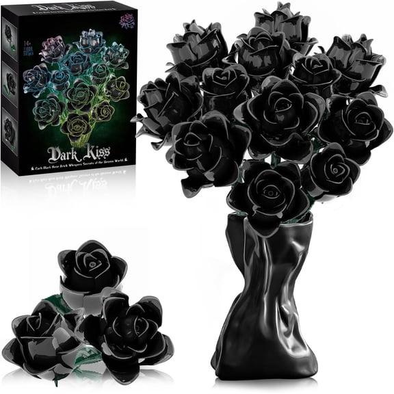 GZBrick Black Roses Bouquet Building Sets Compatible with Lego Flowers for Adults Girls Gift 585PCS