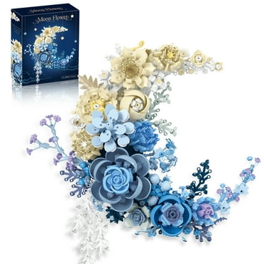 GZBrick Blue Flowers Moon Building Sets Dried Botanicals for Girls Compatible with Lego