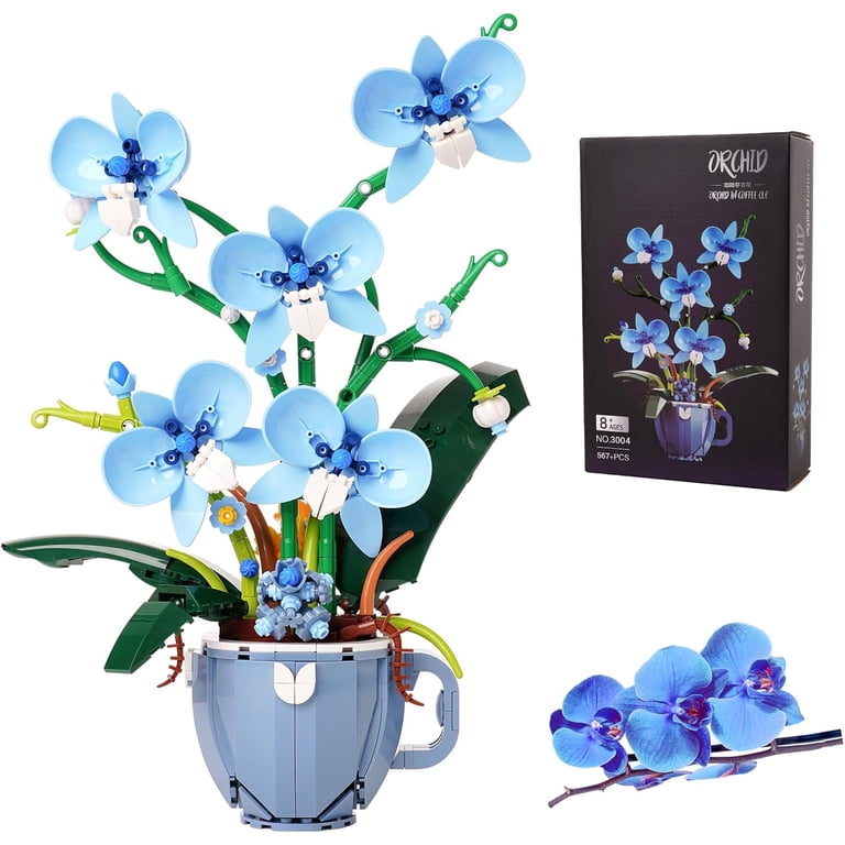 GZBrick Blue Orchid Flowers Building Set Home Decor for Adults