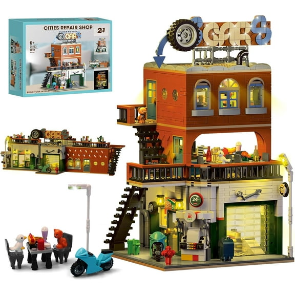 GZBrick Cities Repair Shop Building Sets Compatible with Lego Street View Construction for Adults Boys 1637PCS