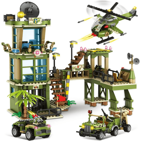 GZBrick City Military Base Building Sets Army with War Helicopter Marine Artillery Vehicle Police Car for Adults Compatible with Lego