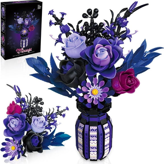 GZBrick Flower Bouquet Building Block Set with Vase Rose Sunflower for Adult Compatible with Lego 14+ (Purple)