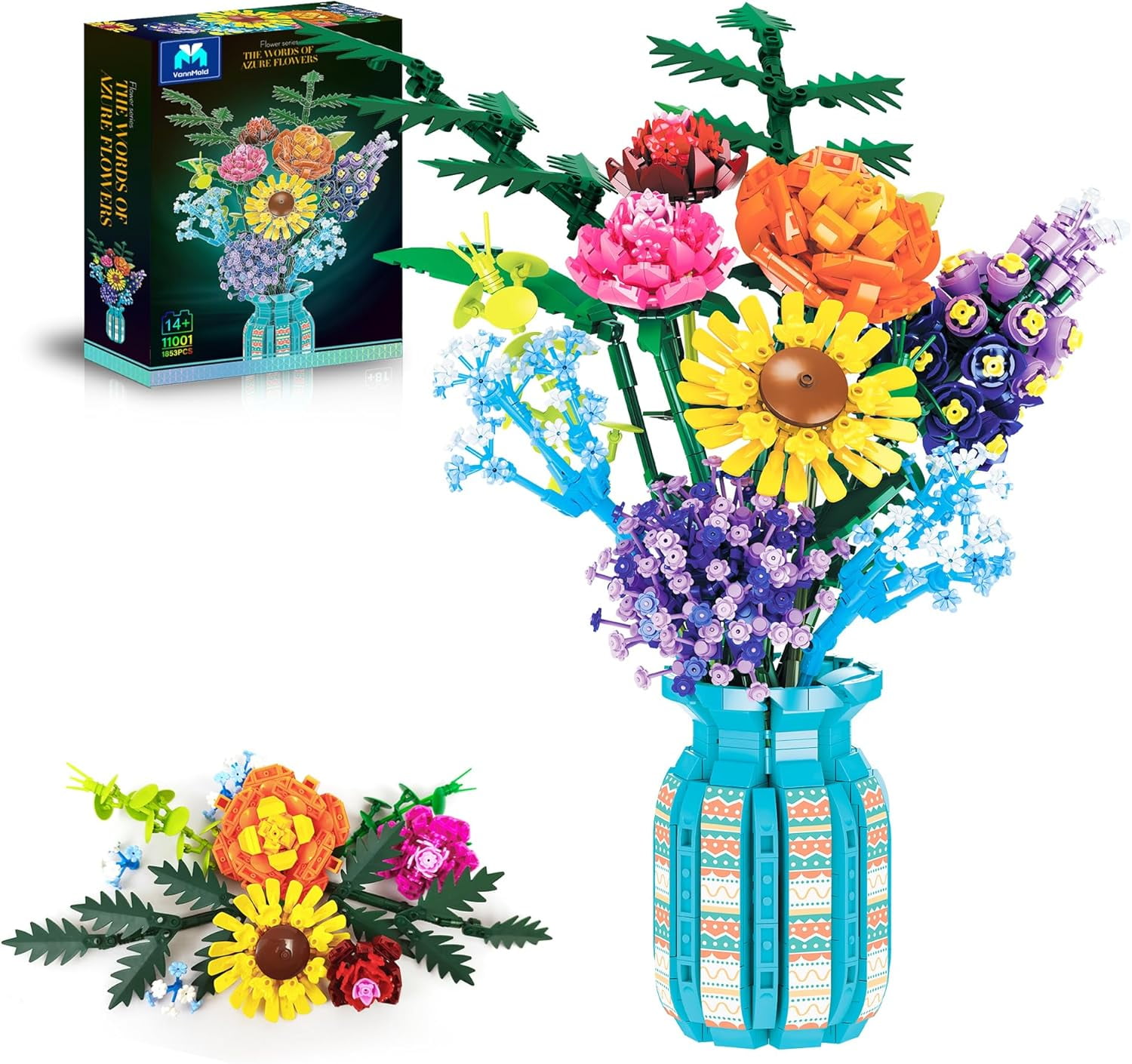 flowerセット GZBrick Flower Bouquet Building Block Set with Vase Rose Sunflower
