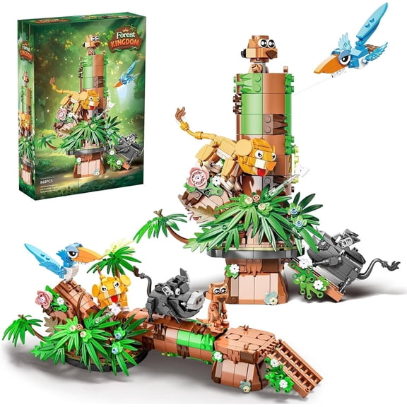 GZBrick Forest Lion Animal Cross King Building Sets with Lion Meerkat Wild Boar Bird for Adults Boys Compatible with Lego