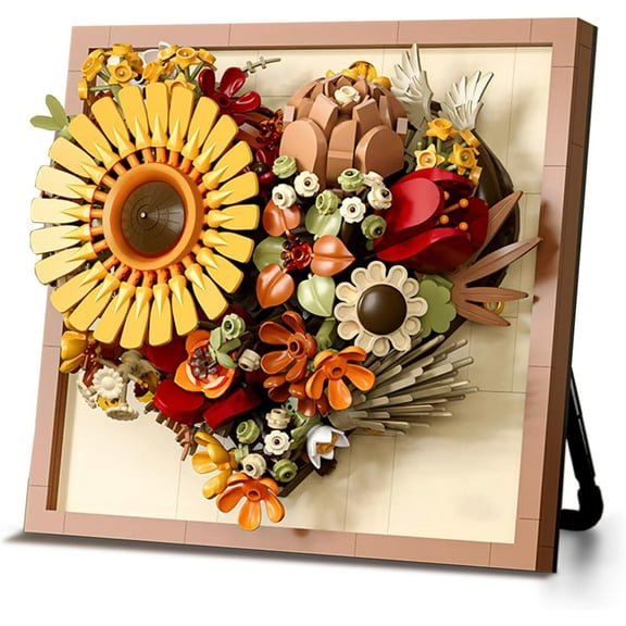 GZBrick Heart Flower Sunflower Building Set Frame Wall Art for Adults Girls Compatible with Lego (Sunflower2)