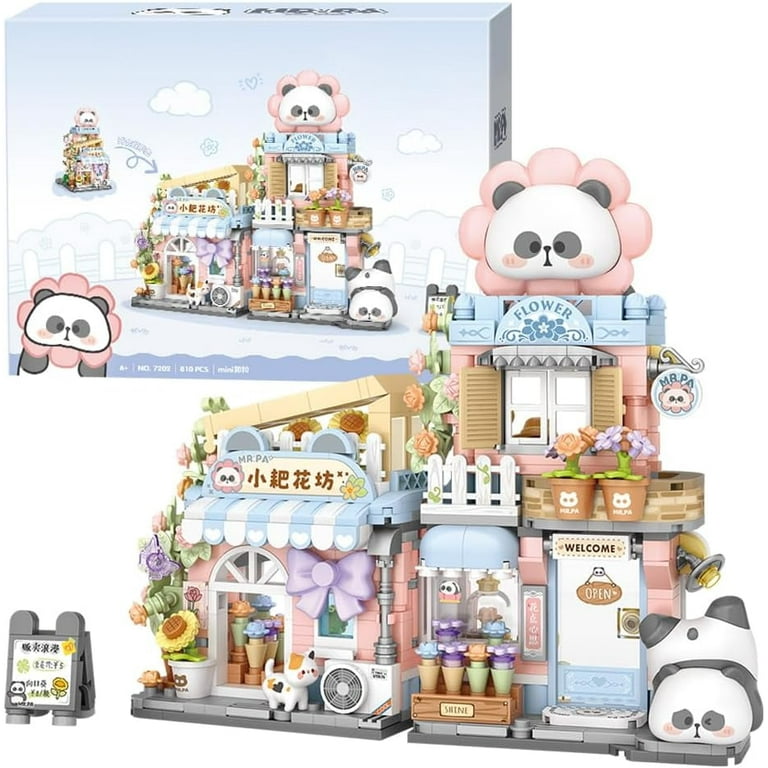 GZBrick Panda Florist Street Scene Building Sets Openable Flower