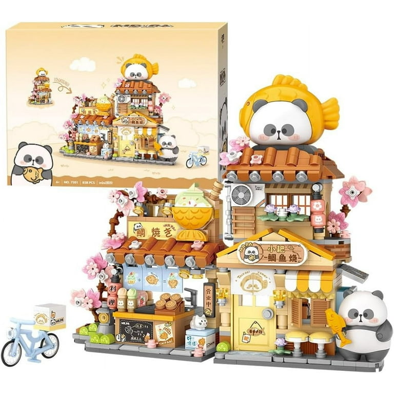 GZBrick Panda Street Scene Building Sets Openable Taiyaki Shop for