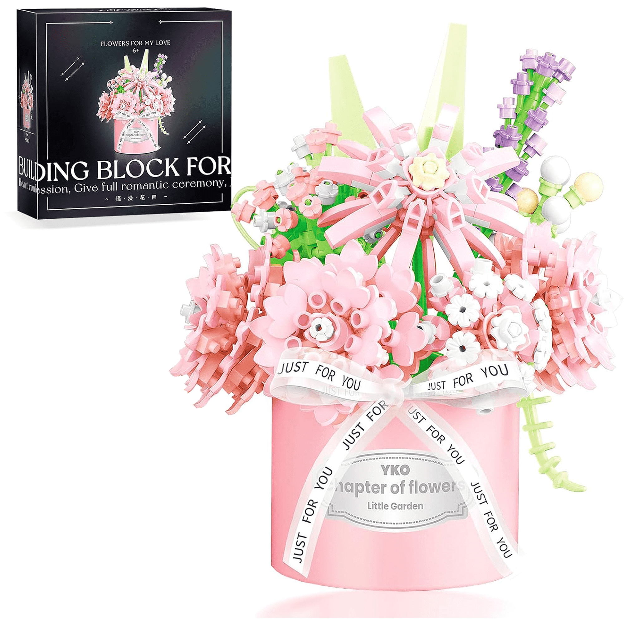 Flower Building Set Pink Roses GZBrick Pink Bouquet Botanical Building Sets Not Compatible with Lego ...
