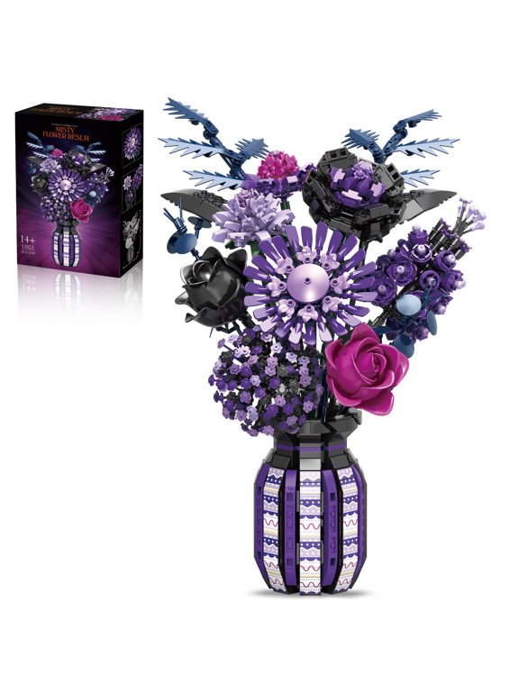 Rose Sunflower Bouquet Building Block Sets Compatible with Lego Flowers with Vase for Adult 1549PCS
