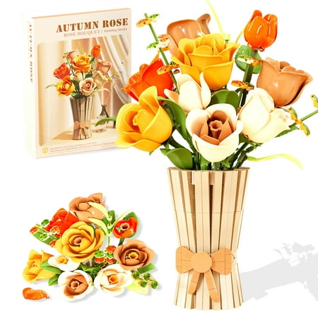 GZBrick Roses Flowers Bouquet Building Sets with Vase Roses Sunflower for Adults Girls Compatible with Lego-868PCS
