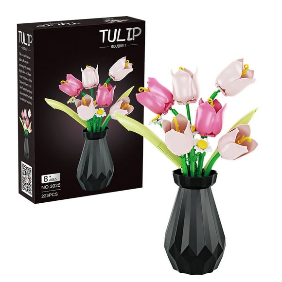 GZBrick Tulip Flower Bouquet Building Sets with Vase for Adults Girls Compatible with Lego