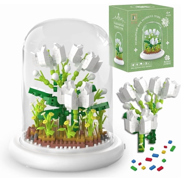 GZBrick White Jasmine Flower Bouquet Building Set Dust Cover Home