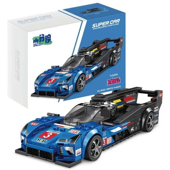 GZBricker 3 Blue Black Super Car Building Set Speed Champions Compatible with Lego Vehicle Sport Collectible Model for Adults Home Office Decor - 294PCS