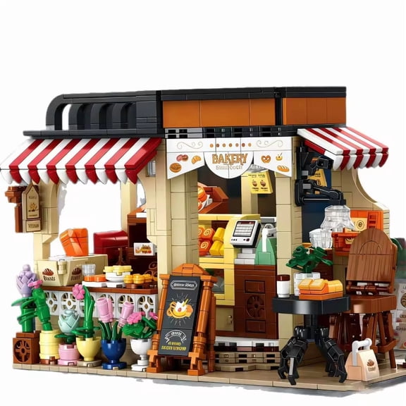 GZBricker Bakery Bread House Building Set European Style Compatible with Lego Architecture Town Street View Collectible Model for Adult Home Office Decor