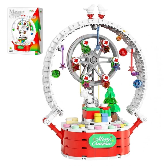 GZBricker Christmas Rotating Ferris Wheel Building Set Amusement Park MOC With Light Compatible with Lego Model Decoration for Adults