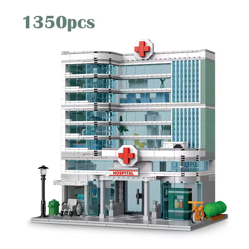 GZBricker City Hospital Building Set with LED Modular Collectible Model Compatible with Lego Architecture House Street View for Adults
