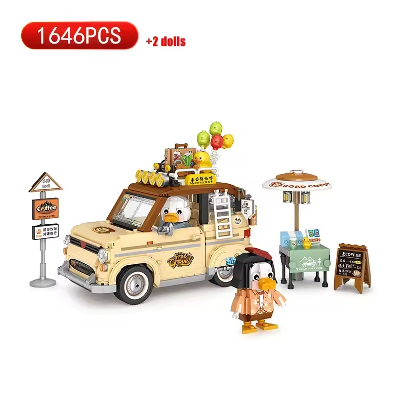 GZBricker Coffee Cart Camping Scene Building Set Compatible with Lego Party Street View Model Home Decoration for Adults